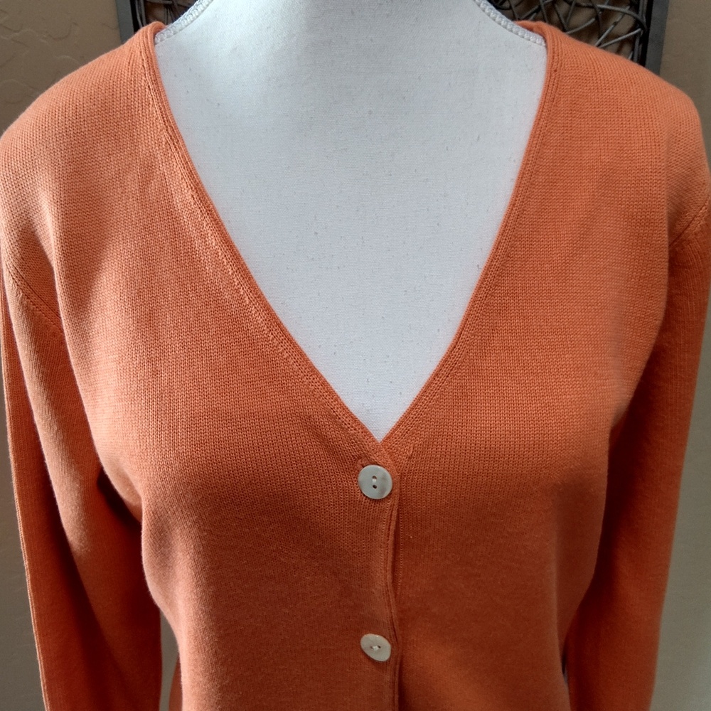 Tommy Bahama Women's Silk Blend  V-Neck Button Cardigan - Orange - Picture 2 of 4